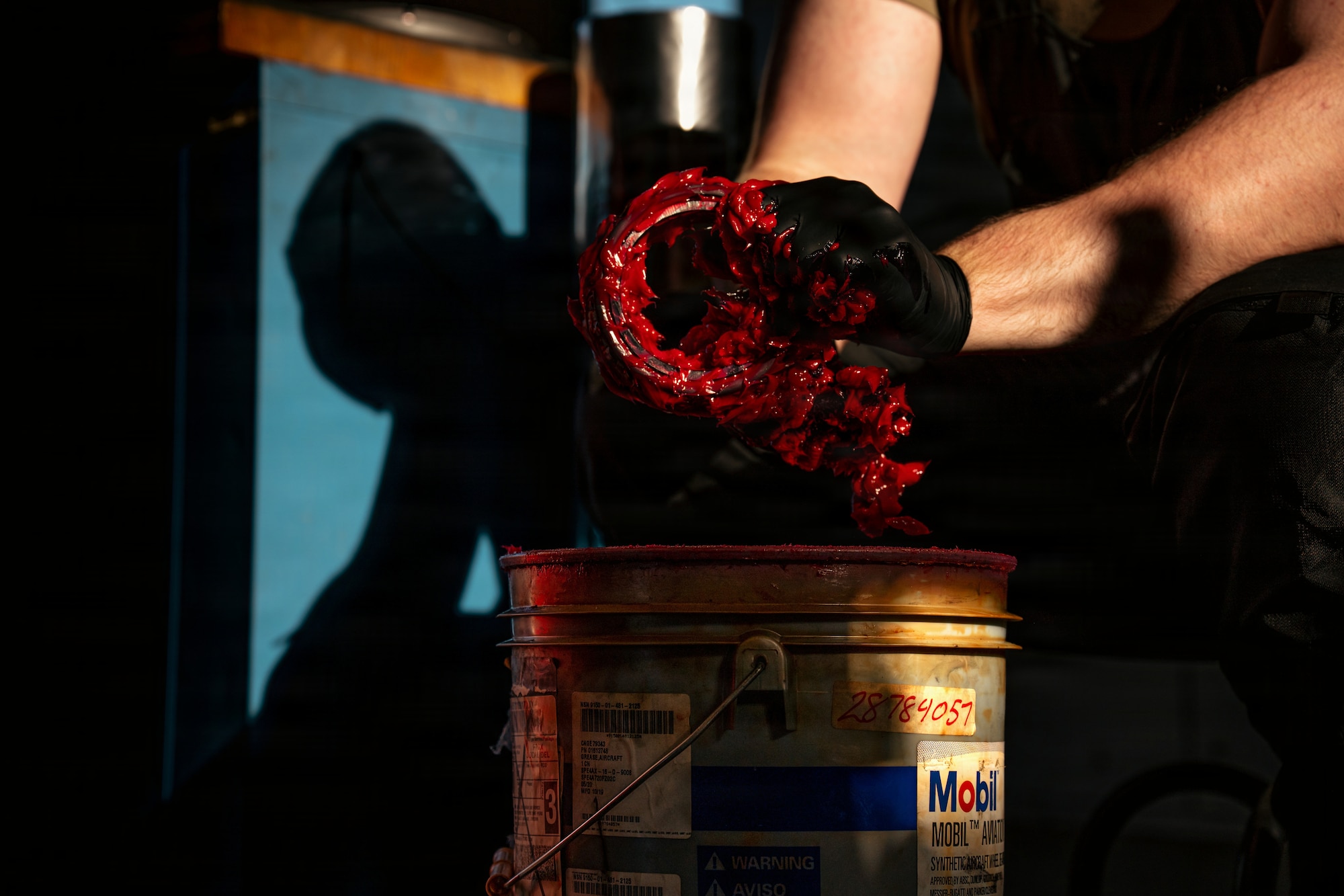 U.S. Air Force Airman 1st Class Levi King, 86th Maintenance Squadron aircraft apprentice, packs bearings with Mobil Aviation Grease SHC 100 at Ramstein Air Base, Germany, May 29, 2026.