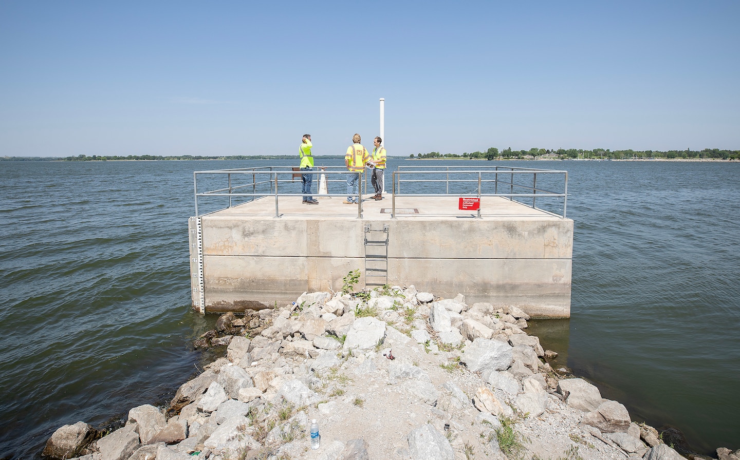 Photo of engineers on Branched Oak Dam