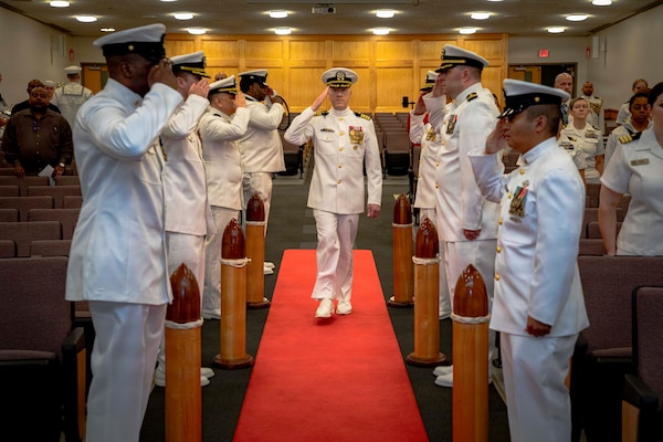 Capt. Chad McKenzie, deputy commander, Naval Medical Forces Atlantic (NMFL), and a native of Bellefontaine, Ohio, arrives at his retirement ceremony on board Naval Support Activity (NSA) Hampton Roads - Portsmouth Annex, Portsmouth, Virginia, May 29, 2026. McKenzie served the Navy for nearly 30 years of dedicated service across 16 commands and helped advance Navy Medicine’s operational readiness and expeditionary medical capabilities in support of Fleet, Marine Corps, and joint force requirements. (U.S. Navy photo by Mass Communication Specialist 2nd Class Levi Decker)