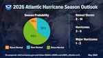 A summary infographic showing hurricane season probability and numbers of named storms predicted from the National Oceanic and Atmospheric Administration's 2026 Atlantic Hurricane Season Outlook, May 21, 2026.