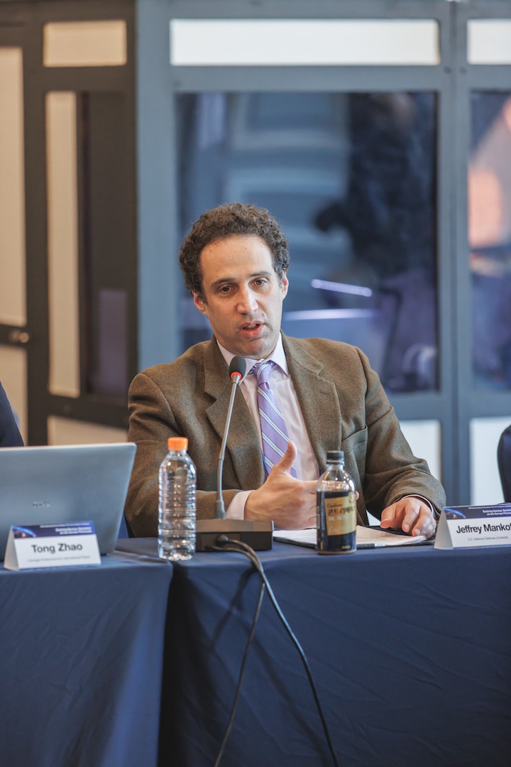 Jeffrey Mankoff, Distinguished Fellow for Russia, Eurasia, and the Arctic at the Institute for National Strategic Studies (INSS), sits behind a panelist table during the conference Evolving Nuclear Dynamics on the Korean Peninsula in Seoul, South Korea, on May 22, 2026.