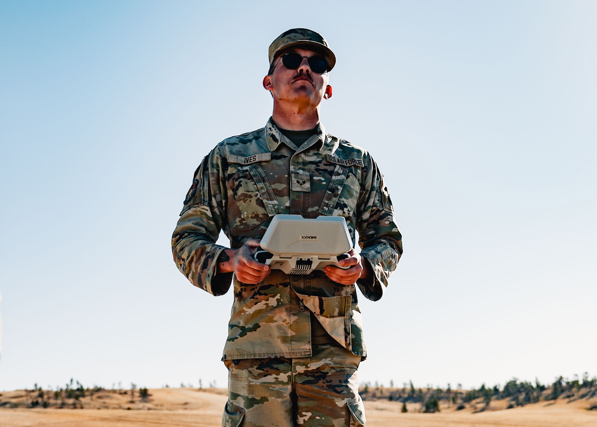 The drone carried balloon targets to help operators practice acquiring, tracking and engaging simulated aerial threats. (U.S. Air Force photo by Staff Sgt. Michael A. Richmond)