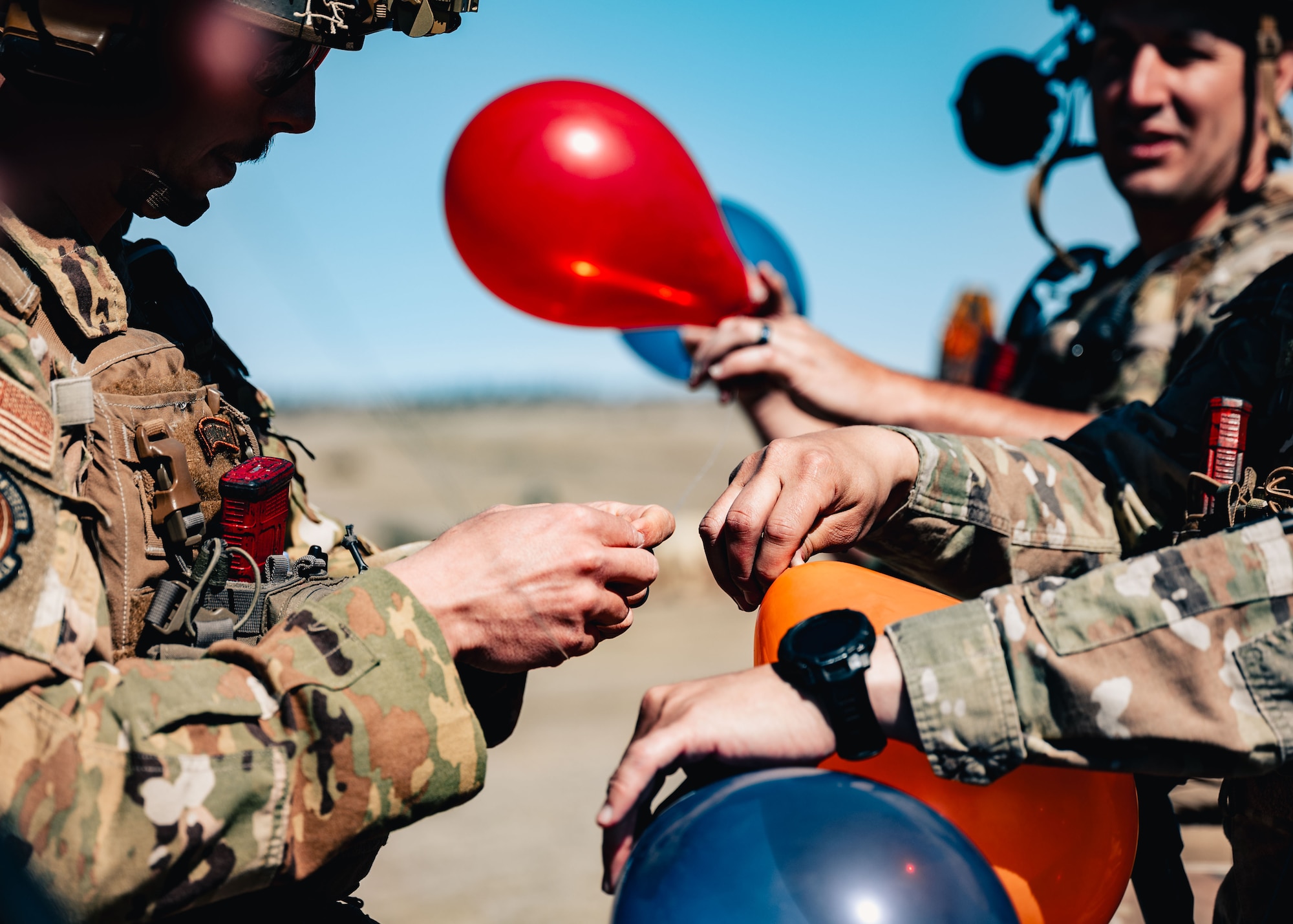 The balloons were attached to a controlled drone and ground targets to simulate counter-small unmanned aircraft systems engagements. (U.S. Air Force photo by Staff Sgt. Michael A. Richmond)
