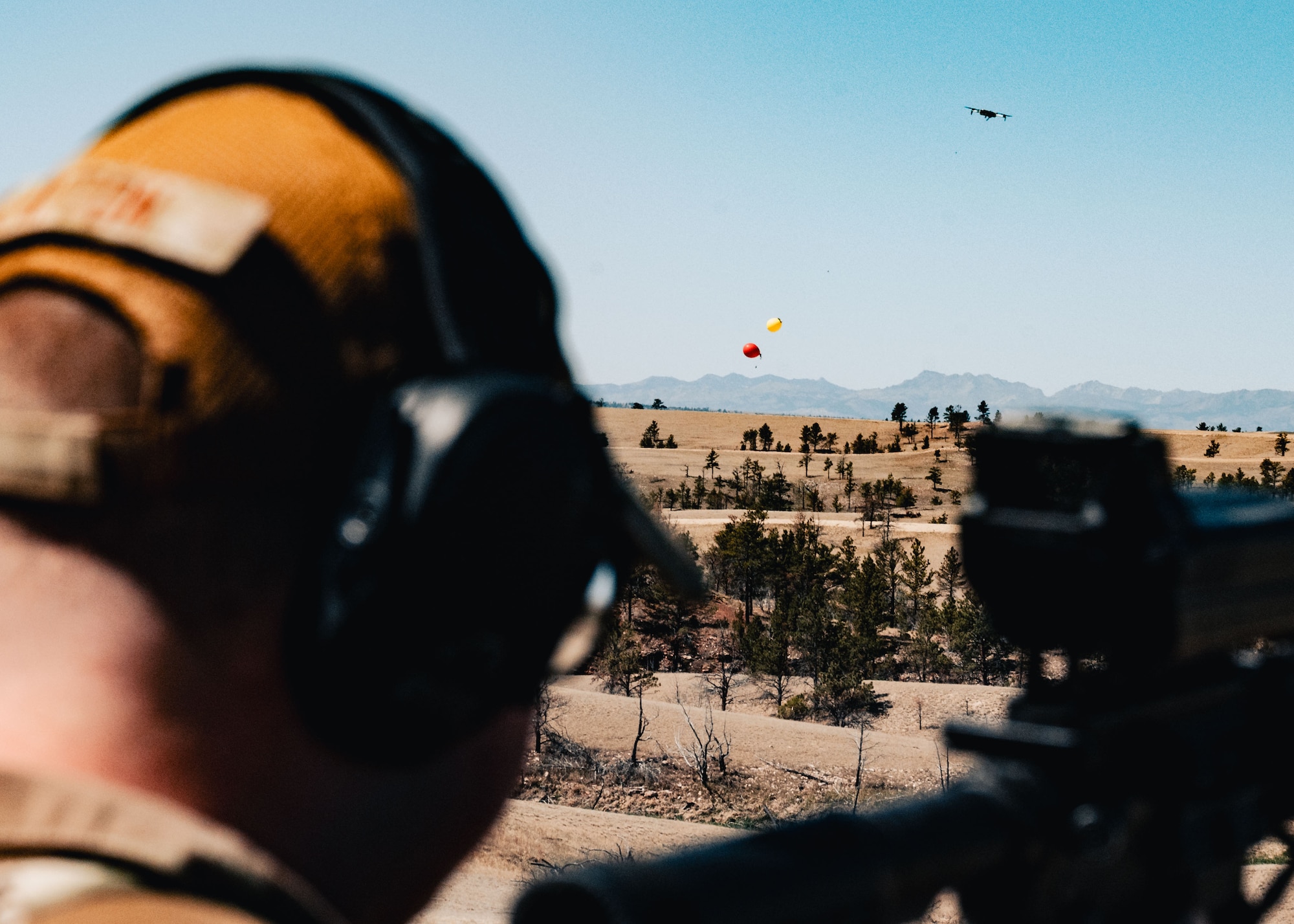 The drone simulated the challenge of engaging a moving unmanned aerial threat. (U.S. Air Force photo by Staff Sgt. Michael A. Richmond)