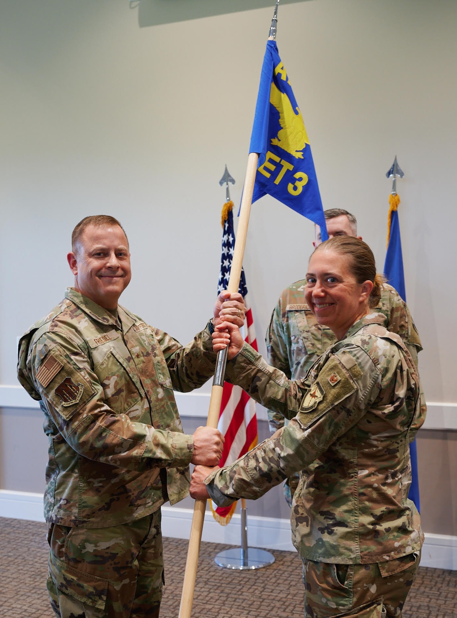 (Right) Col. Denise M. Michaels assumes command of Air Force Operational Test and Evaluation Center Detachment 3 from AFOTEC Commander Brig. Gen. Jesse J. Friedel at Hill AFB, Utah on May 28, 2026. Michaels previously served as the Deputy Division Chief of Test, Training and Cyber Policy at Air Force Global Strike Command, Barksdale AFB, La.
