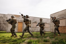 U.S. Marine Corps students with Company A, The Basic School, Training Command, participate in the Warfighting Field Exercise at Marine Corps Base Quantico, Virginia, April 22, 2026. WARFEX serves as the culminating event at TBS, evaluating students’ proficiency in decision-making, small-unit tactics, and leadership as they operate under sustained physical and mental pressure in a realistic warfighting scenario. (U.S. Marine Corps photo by Cpl. Joshua Barker)