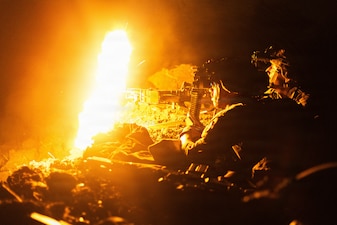 U.S. Army Pfc. Tristan Fuhrman a soldier assigned to 2nd Battalion, 27th Infantry Regiment, 3rd Mobile Brigade, 25th Infantry Division, engages targets during a platoon night blank-fire exercise as part of Exercise Salaknib 2026 at Fort Magsaysay, Nueva Ecija, Philippines, May 28, 2026.