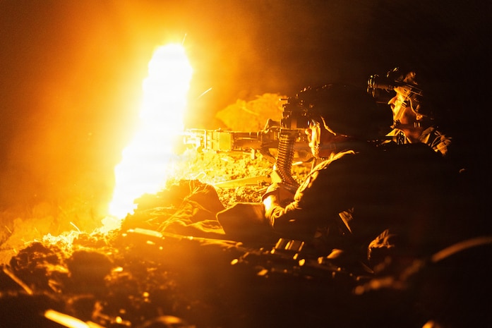 U.S. Army Pfc. Tristan Fuhrman a soldier assigned to 2nd Battalion, 27th Infantry Regiment, 3rd Mobile Brigade, 25th Infantry Division, engages targets during a platoon night blank-fire exercise as part of Exercise Salaknib 2026 at Fort Magsaysay, Nueva Ecija, Philippines, May 28, 2026.