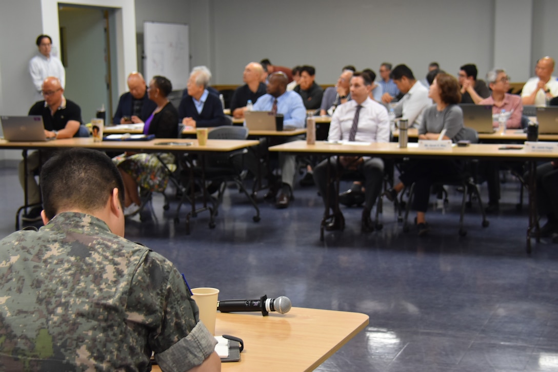 Members of the U.S. Army Corps of Engineers – Far East District and Republic of Korea Ministry of National Defense – Defense Installations Agency join for a symposium on June 1, 2026, at Camp Humphreys, South Korea. The agenda of this iteration of the workshops focused on construction change processes.