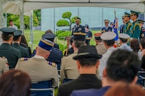 U.S. Army Gen. Xavier T. Brunson, commander of United Nations Command, Combined Forces Command, and U.S. Forces Korea, delivers a speech at an interment ceremony for former French Korean War veterans André Datcharry and Jacques Grisolet at the United Nations Memorial Cemetery in Korea in Busan, South Korea, on May 27, 2026.