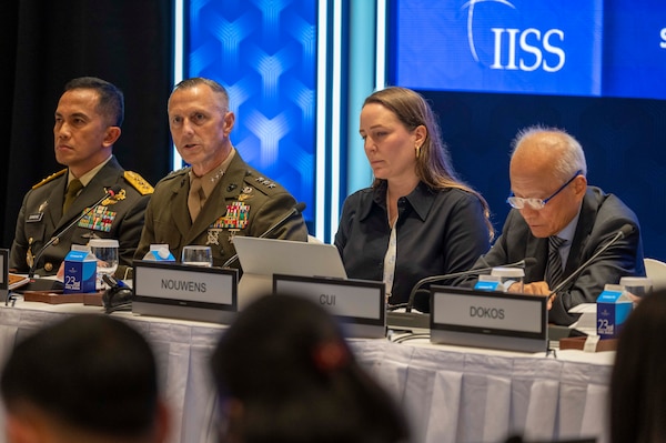 Lt. Gen. George B. Rowell IV, deputy commander of U.S. Indo-Pacific Command, speaks during the “Enhancing Littoral Security in Asia” panel while attending the Shangri-La Dialogue in Singapore, May 30, 2026.