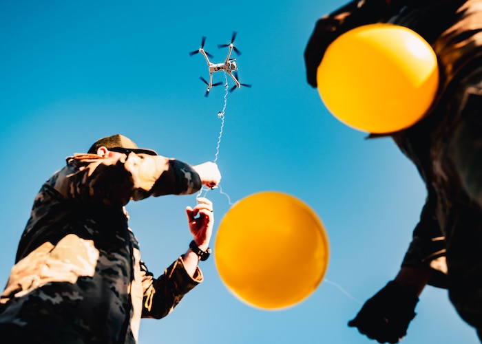 The balloons served as aerial targets, allowing defenders to simulate engagements against small unmanned aircraft systems. (U.S. Air Force photo by Staff Sgt. Michael A. Richmond)