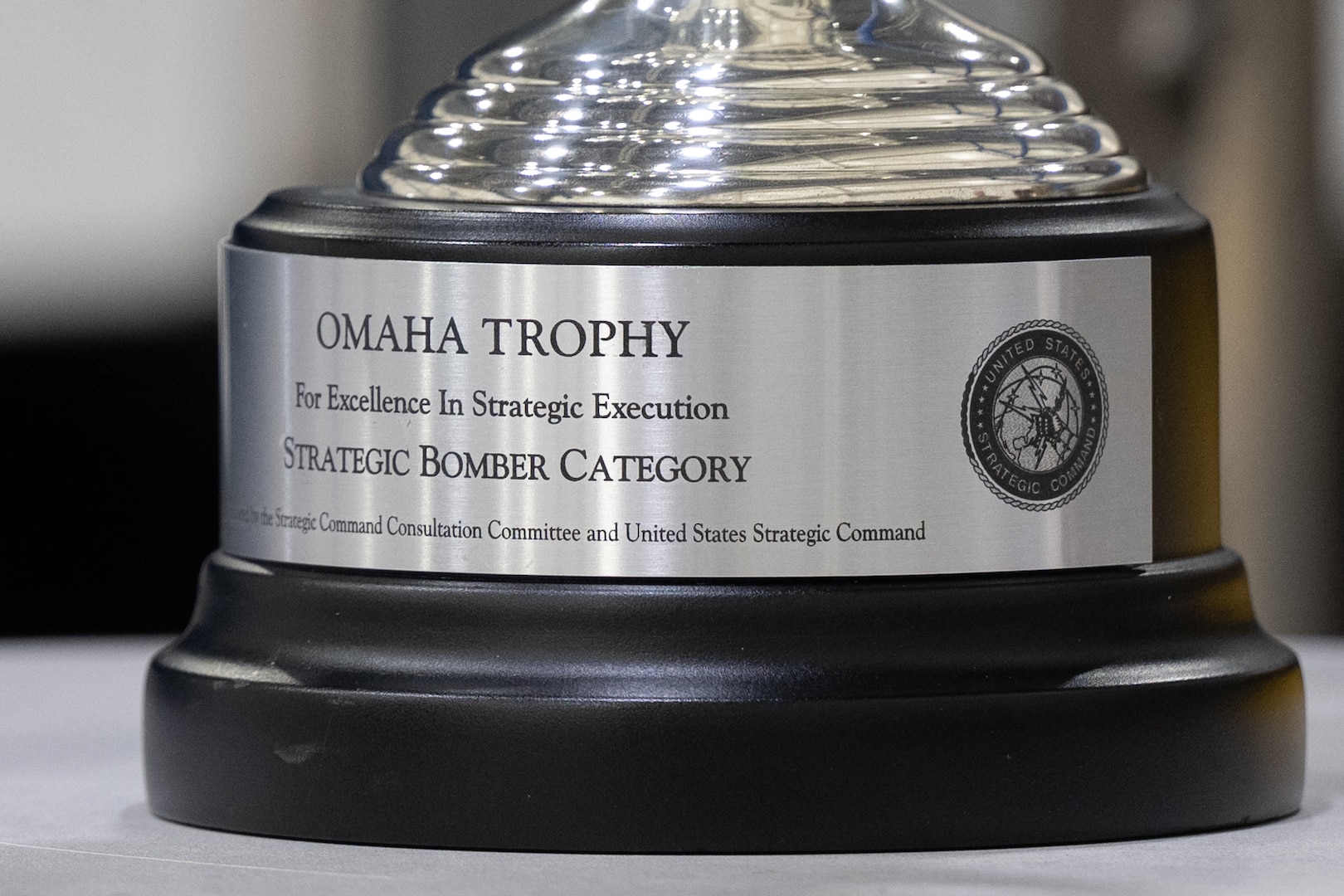 The 2025 Omaha Trophy sits on a table at Whiteman Air Force Base, Missouri, May 26, 2026.