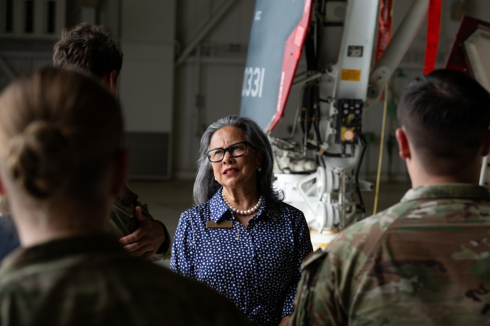 U.S. Sen. Rita Sanders, R-NE, speaks with Airmen assigned to the 509th Bomb Wing about strategic deterrence operations at Whiteman Air Force Base, Missouri, May 26, 2026.