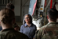 U.S. Sen. Rita Sanders, R-NE, speaks with Airmen assigned to the 509th Bomb Wing about strategic deterrence operations at Whiteman Air Force Base, Missouri, May 26, 2026.