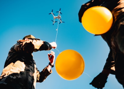 The balloons served as aerial targets, allowing defenders to simulate engagements against small unmanned aircraft systems. (U.S. Air Force photo by Staff Sgt. Michael A. Richmond)