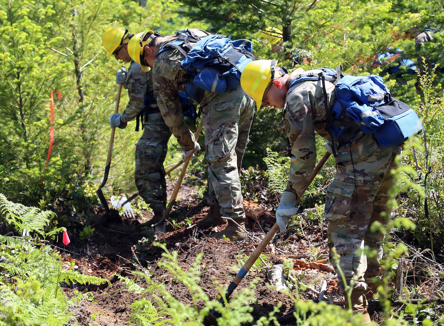 Soldiers from the Washington Army National Guard dig fire lines during Wildland Firefighting Field Training at the Fire Training Academy, North Bend, Washington, May 28, 2026.