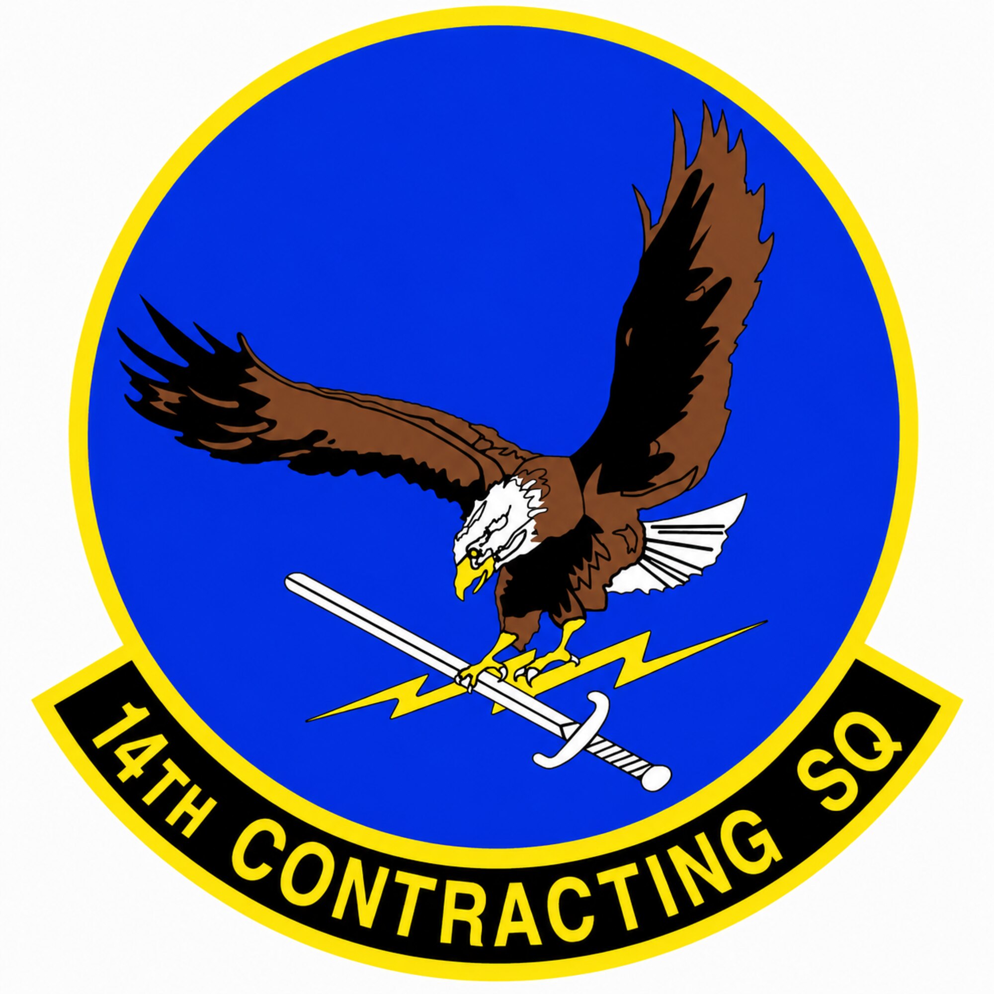 A bald eagle holding a sword and lightning bolt.