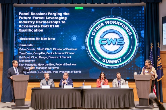 During the #CWS2.0 Mr. Matt Isnor, Division Chief for the WID’s Cyber Workforce Development Division, led a panel with industry experts where he explored opportunities for the to leverage industry partnerships to accelerate DoD 8140 Qualification. 

Panelists included: Wesley Alvarez, EC Council, Vice President of North America; Brian Correia, SANS, GIAC, Director of Business; Tara Dean, CompTIA, Senior Account Director; Bri Frost, Cloud Range, Director of Product Management; Dan Magnotta, Hack the Box, Federal Business Development Manager Worldwide. #DoWCIO #Cyber #Cybersecurity #Data #DoWCyberWorkforce #Cloud