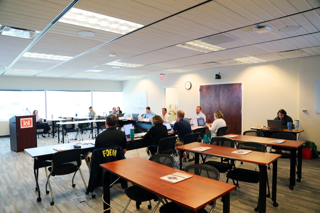 The U.S. Army Corps of Engineers (USACE) Jacksonville District Emergency Management team recently conducted a simulated Hurricane tabletop exercise alongside state partners to prepare for the Atlantic hurricane season. (USACE photo by Mark Rankin)