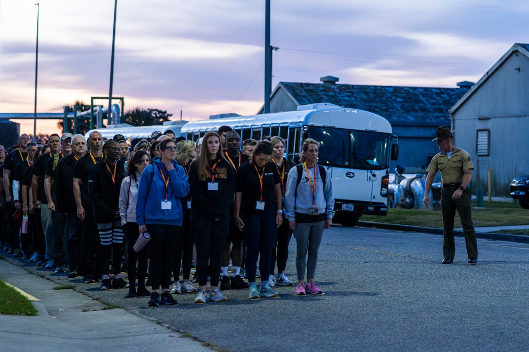 Teachers for New York, Vermont, Massachusetts, and Pennsylvania attend the U.S. Marine Corps Educators Workshop at MCRD Parris Island, April 22, 2026.