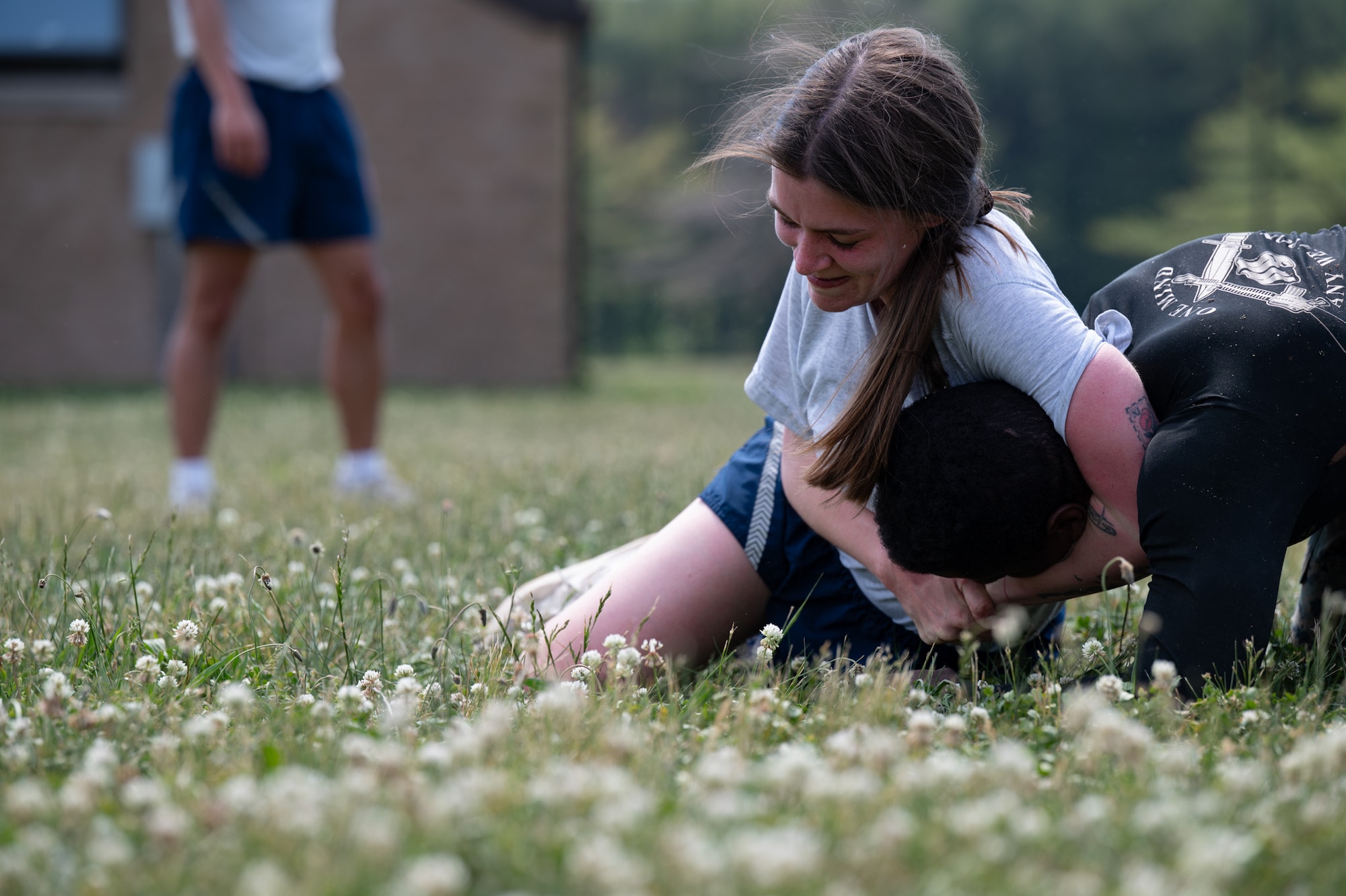 U.S. Air Force Senior Airman Julia McKelvey, 87th Logistics Readiness Squadron ground transportation journeyman, participates in combatives training during the Leading Edge course at Joint Base McGuire-Dix-Lakehurst, N.J., May 18, 2026. The course, which emphasized strategic thinking, operational planning and collaborative problem-solving within a joint environment, was offered to service members between the ranks of E-4 to E-6. (U.S. Air Force photo by Airman 1st Class Haeleigh Bayle)