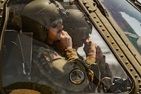 Students attending the Eastern Army National Guard Aviation Training Site, or EAATS, prepare an aircraft for take-off at Fort Indiantown Gap, Pennsylvania, May 12, 2026.