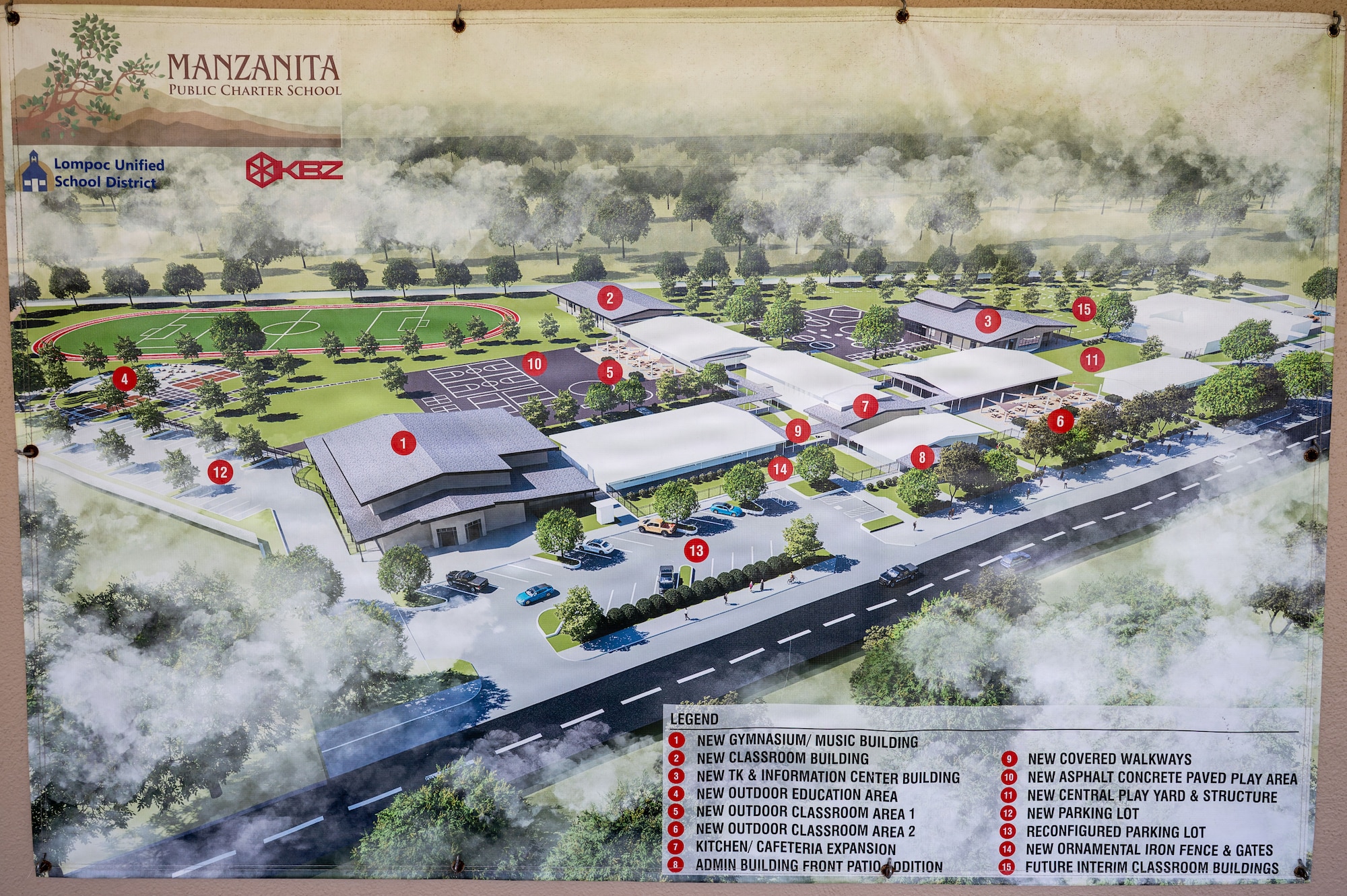 a photo of a banner showing planned improvements to be made to manzanita public charter school