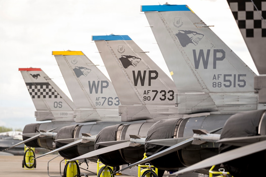 U.S. Air Force F-16 Fighting Falcons assigned to 51st Fighter Wing sit on the flight line during RED FLAG-Alaska (RF-A) 26-2 at Eielson Air Force Base, Alaska, May 28, 2026.