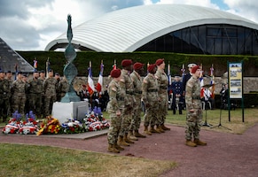 The 82nd Airborne Division “All-American” Chorus sings during a memorial ceremony at the Three Cemeteries Monument, Sainte-Mère-Église, France, June 2, 2026. The Three Cemeteries Monument honors the 14,000 U.S. troops, particularly from the 82nd Airborne Division, who fell during the battle to liberate Normandy, France. (U.S. Army photo by Staff Sgt. Catessa Palone)