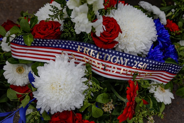 The 82nd Airborne Division commemorative wreath is pictured at the Three Cemeteries Monument, Sainte-Mère-Église, France, June 2, 2026. The Three Cemeteries Monument honors the 14,000 U.S. troops, particularly from the 82nd Airborne Division, who fell during the battle to liberate Normandy, France. (U.S. Army photo by Staff Sgt. Catessa Palone)