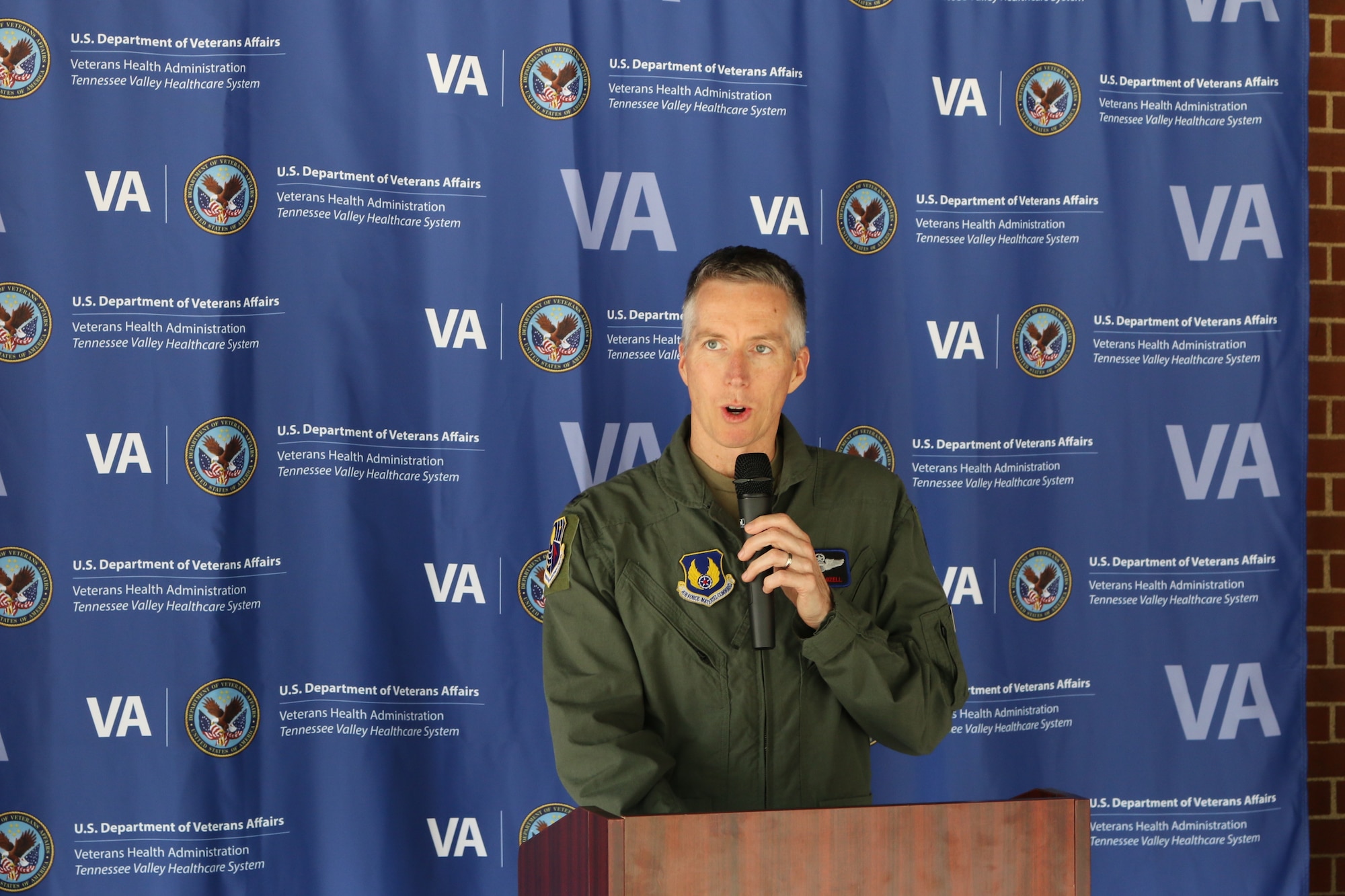 Col. Grant Mizell, Arnold Engineering Development Complex Commander, speaks during a May 29, 2026, ceremony to mark the expansion of the Tullahoma VA Clinic at Arnold Air Force Base, Tenn. Prior to the expansion, the clinic served approximately 1,200 veterans. With the expansion, VA Tennessee Valley Healthcare System officials anticipate the clinic can serve an additional 1,800 eligible patients, including active duty Airmen. Arnold AFB is the headquarters of AEDC. (U.S. Air Force photo by Brad Hicks)