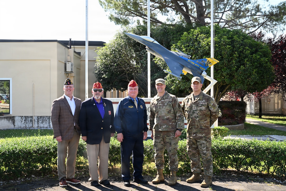 American Legion National Committee pose for a group photo with Aviano Air Base leadership
