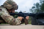 U.S. Army Staff Sgt. Serenity Souvannavong, 32nd Medical Brigade drill sergeant, fires the M4 Carbine rifle for the zero-in portion of qualifications during the annual Medical Center of Excellence Drill Sergeant of the Year competition, at Joint Base San Antonio-Camp Bullis, Texas, May 26, 2026. Competitors must demonstrate the attributes of being highly trained, disciplined and physically fit, embodying the standard of the Drill Sergeant Creed and setting the example for future Soldiers. (U.S. Air Force photo by Melissa Hydrick)