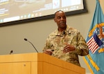 Army Materiel Command Deputy Commander Lt. Gen. Gavin Lawrence returned to his former command to serve as the keynote speaker for the Defense Logistics Agency Troop Support Academy and receive a comprehensive operational briefing from current DLA Troop Support Commander Brig. Gen. Sean Kelly.