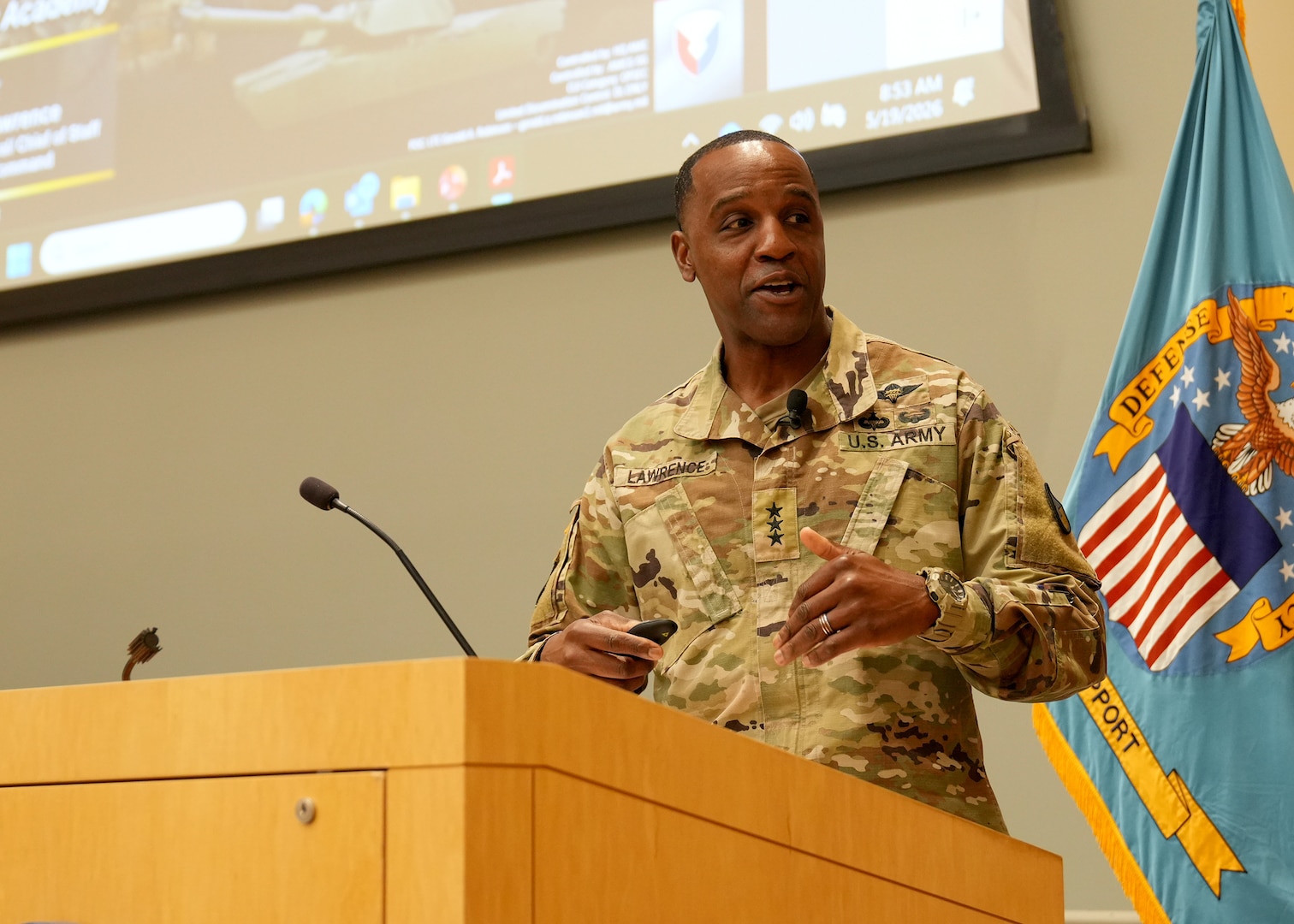 Army Materiel Command Deputy Commander Lt. Gen. Gavin Lawrence returned to his former command to serve as the keynote speaker for the Defense Logistics Agency Troop Support Academy and receive a comprehensive operational briefing from current DLA Troop Support Commander Brig. Gen. Sean Kelly.