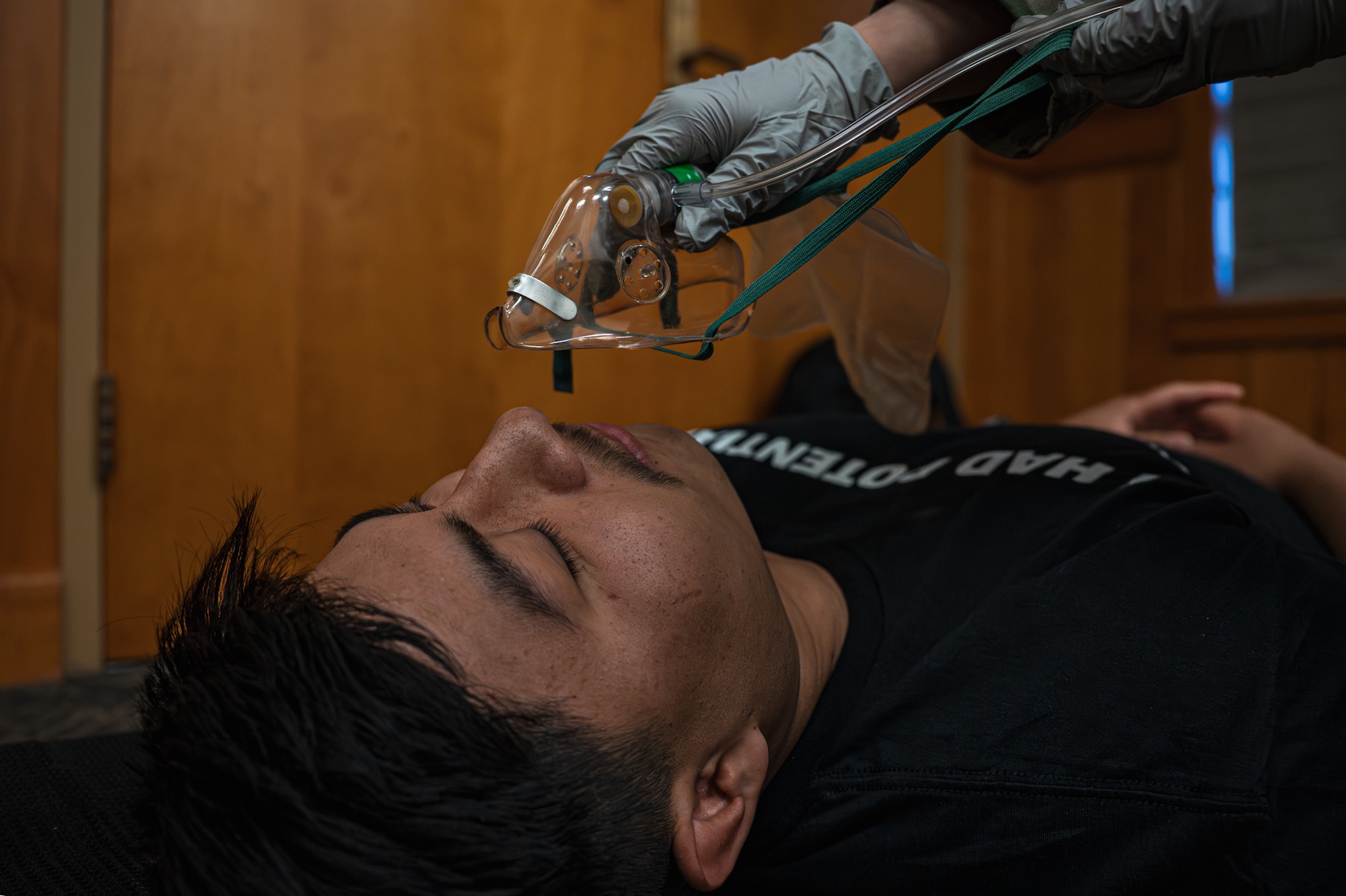A man receives oxygen support.