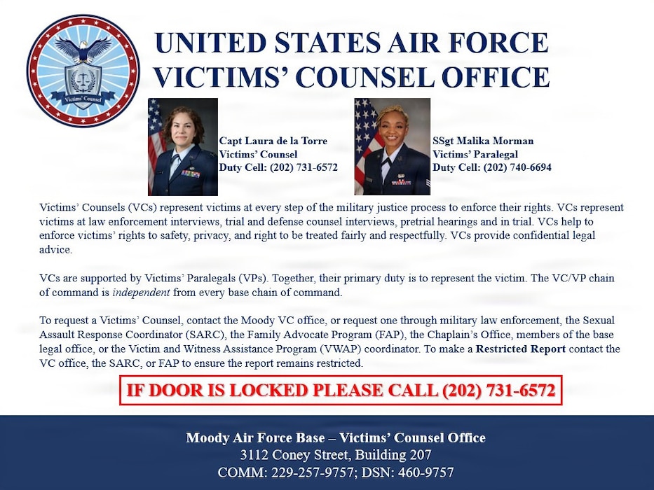 A graphic for more information on the Victims' Counsel
