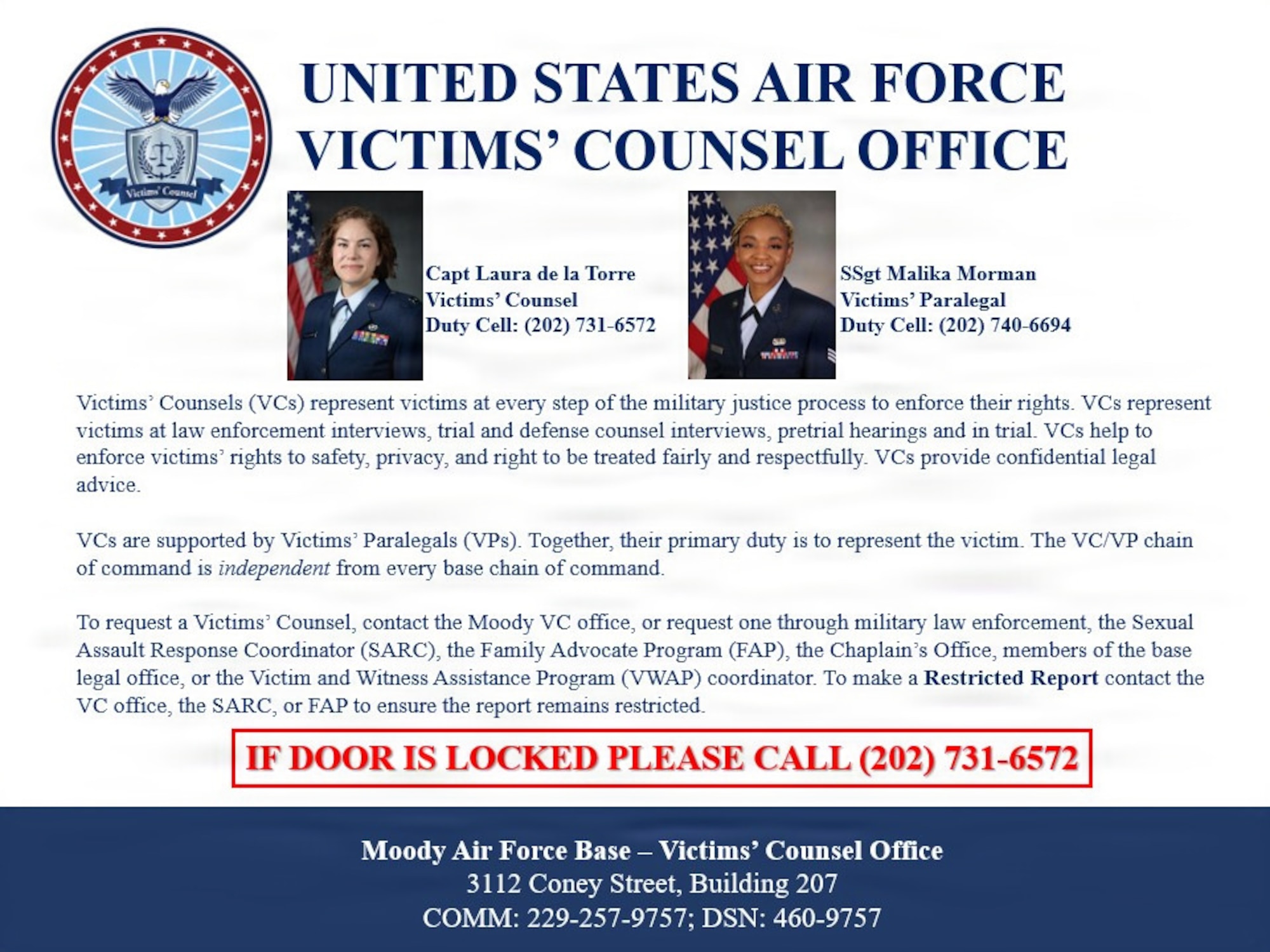 A graphic for more information on the Victims' Counsel