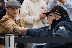 World War II veterans are welcomed upon arrival at Deauville-Normandy Airport in Normandy, France, June 3, 2026. Veterans traveled to Normandy to attend events commemorating the 82nd anniversary of the D-Day landings and honor those who fought in World War II. (U.S. Army photo by Sgt.1st Class Christopher Osburn)