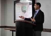 AMLC medical maintenance leader speaks during HTM Week event.