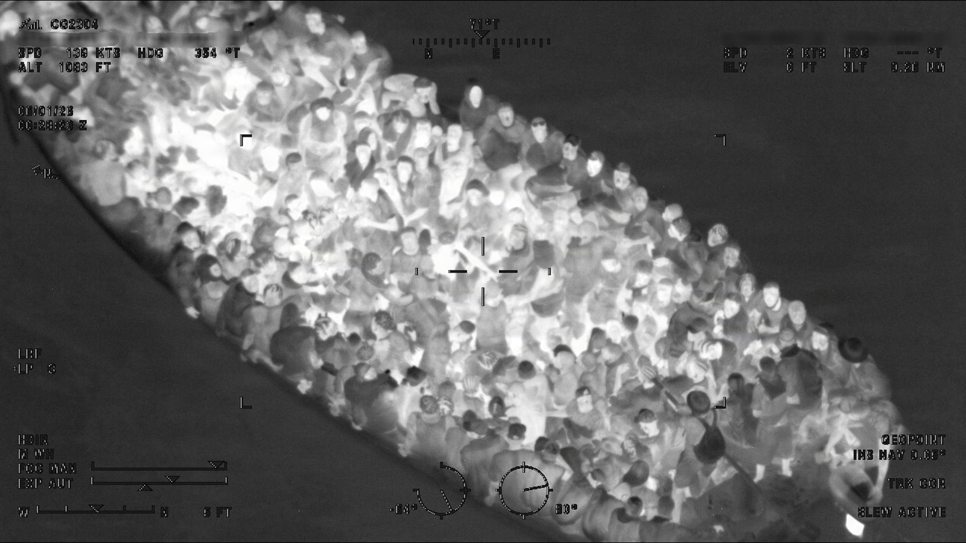 A Coast Guard Air Station Miami 144 aircrew locates an overloaded, unsafe vessel making an unlawful voyage attempt, 15 miles south of the Turks and Caicos Islands, May 31, 2026. U.S Coast Guard, U.S. Customs and Border Protection and the Royal Turks and Caicos Islands Police Force surface and air units interdicted the vessel carrying 240 aliens near Turks and Caicos Islands. (U.S. Coast Guard photo by Air Station Miami)