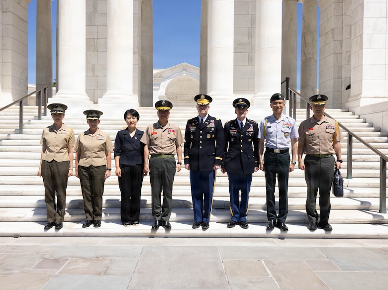 The Commandant of the Republic of Korea Marine Corps, Lt. Gen. Ju Il-Seok, poses for a photo in Arlington, Virginia, June 2, 2026. The wreath-laying ceremony symbolized a continuous commitment to honoring and showing respect to the Tomb of the Unknown Soldier.
