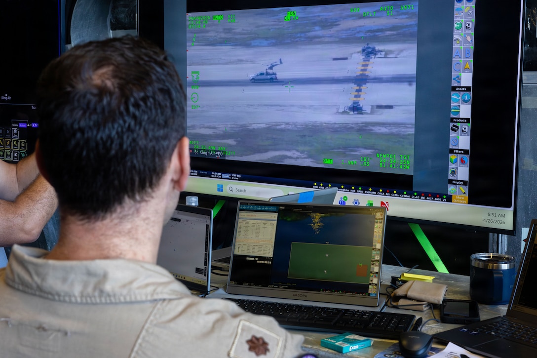 A Vanilla unmanned aerial system (UAS), from the Office of the Under Secretary of War for Research and Engineering, takes flight during the annual Fleet Experimentation (FLEX) 2026 event in Key West, Florida, April 26, 2026.