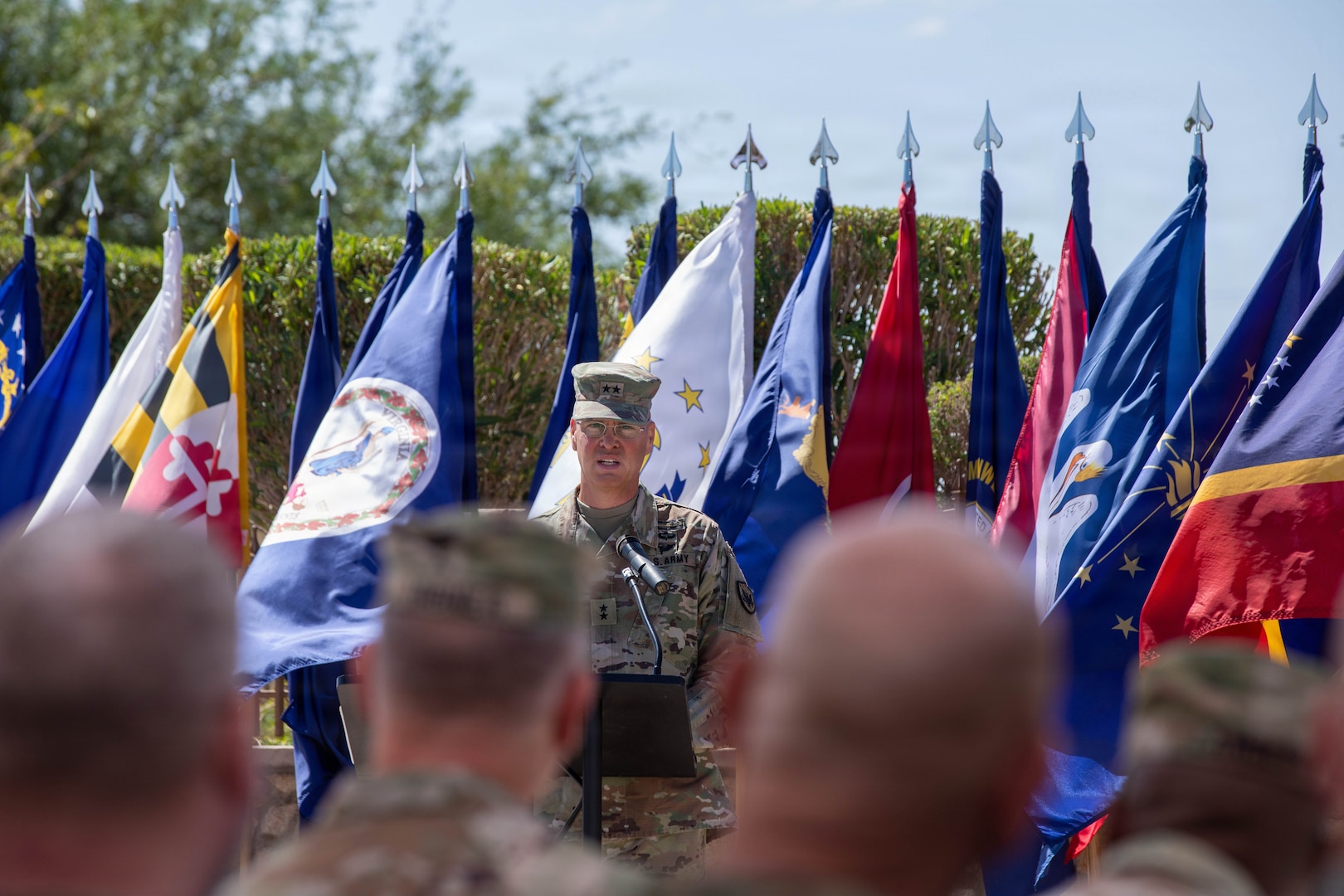 Maj. Gen. Henry S. Dixon, commander, Joint Task Force–North (JTF-N), soeaks during the JTF-N Casing ceremony at Fort Bliss, Texas, June 3, 2026. The ceremony marks the completion of the organization’s mission in support of NORAD and USNORTHCOM. (U.S. Army photo by Sgt. Treavon Triplett)