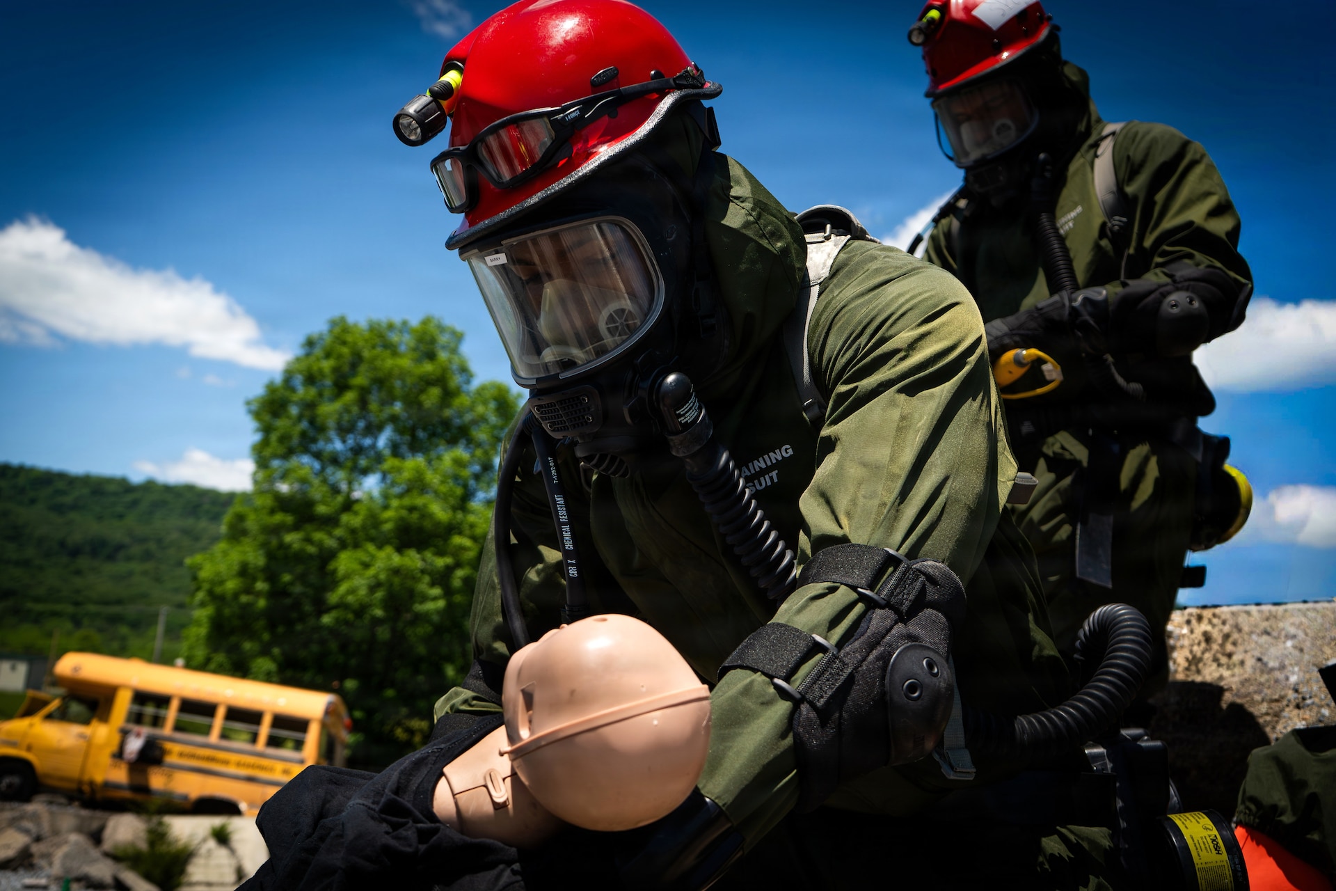 Service members from the New York and New Jersey National Guard Homeland Response Force conduct casualty extraction and hazardous environment response training under the instruction of the West Virginia National Guard during a regional CBRN response exercise. The training focused on lifesaving operations, interagency coordination and rapid response capabilities during large-scale domestic emergencies. (U.S. Army National Guard photo by Sgt. Tristan Murry)