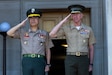 The 39th Commandant of the Marine Corps, Gen. Eric M. Smith, and the Commandant of the  Republic of Korea Marine Corps, Lt. Gen Ju II-Seok, stand for colors during an honors cordon at Arlington, Virginia, June 2, 2026.