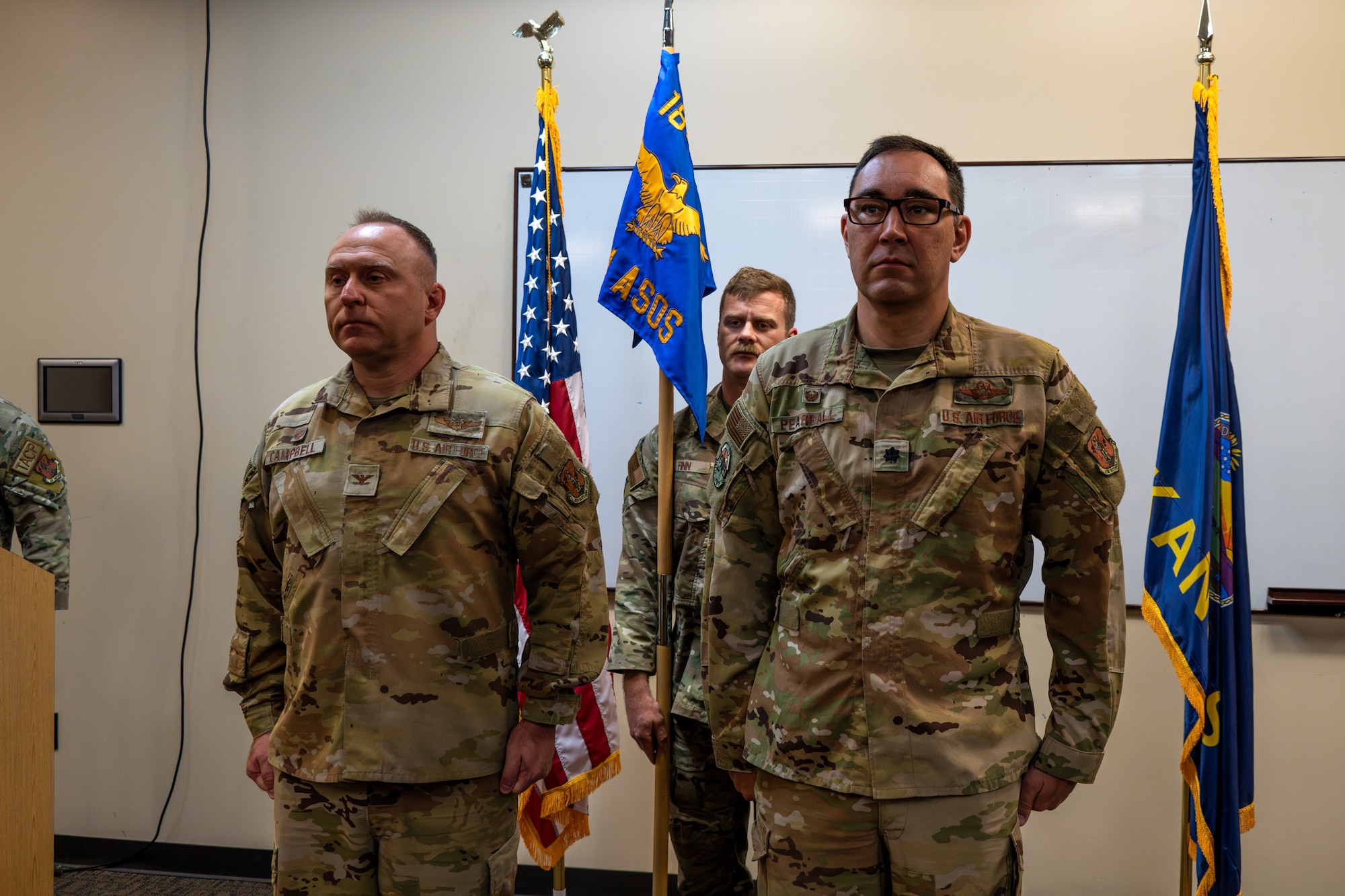 Lt. Col. Thomas Pearsall assumed command of the 284th Air Support Operations Squadron during a ceremony at Smoky Hill Air National Guard Range, Kansas, April, 9, 2026. Col Robert Campbell, commander, 184th Regional Support Ground, was the presiding officer for the ceremony. Pearsall’s most recent assignment was the commander of the 184th Wing’s Detachment 1, Smoky Hill Air National Guard Range.  (U.S. Air National Guard Photo by 1st Lt. Samantha Root)