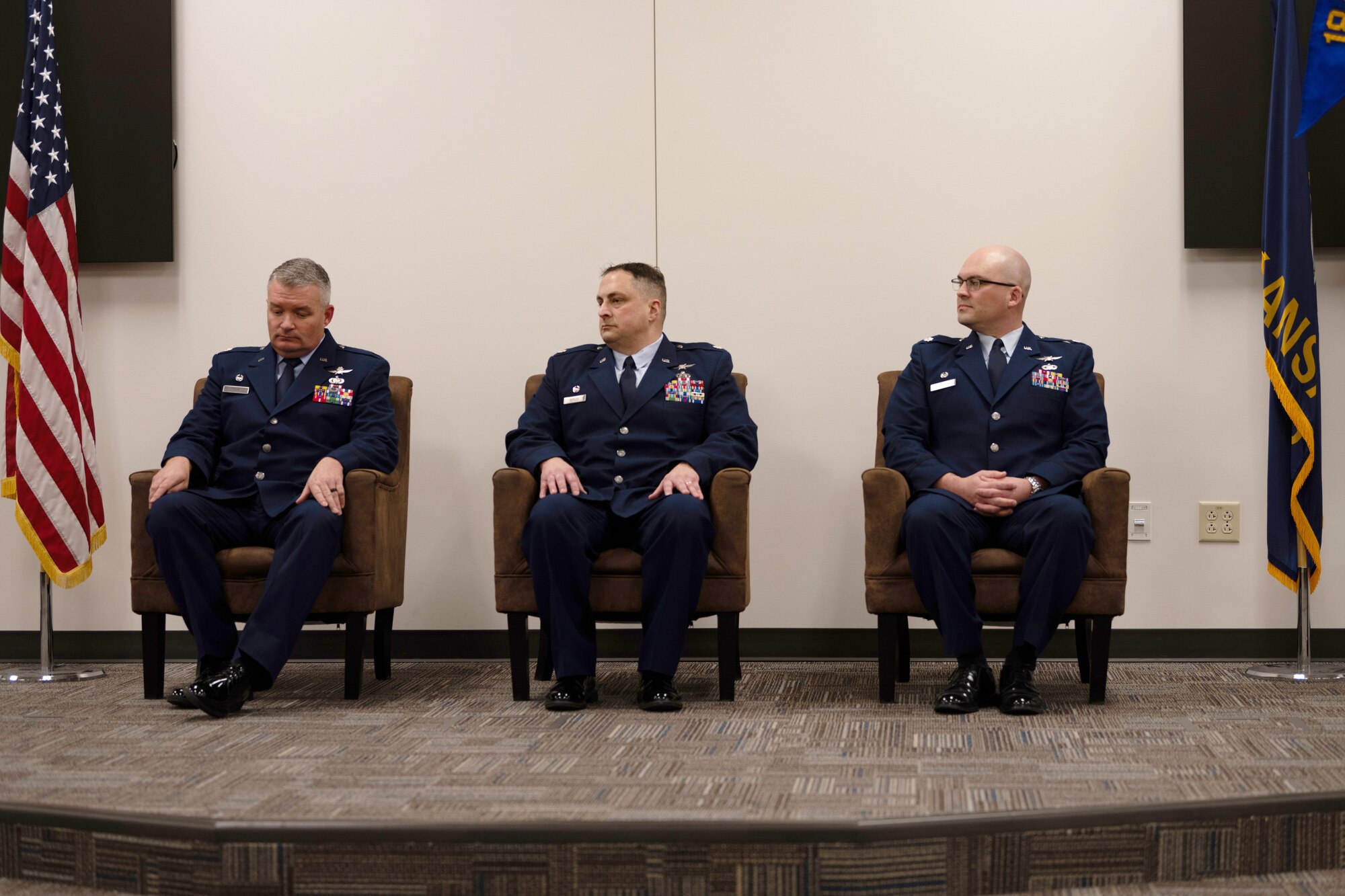 Lt. Col. Jeffrey Boyles Relinquishes Command of the 127th COS to Lt. Col. Sean Waits during a change of command ceremony at McConnell AFB, Wichita, kansas, March 07, 2026. (US. Air Force photo by Airman 1st Class Dan Munoko)