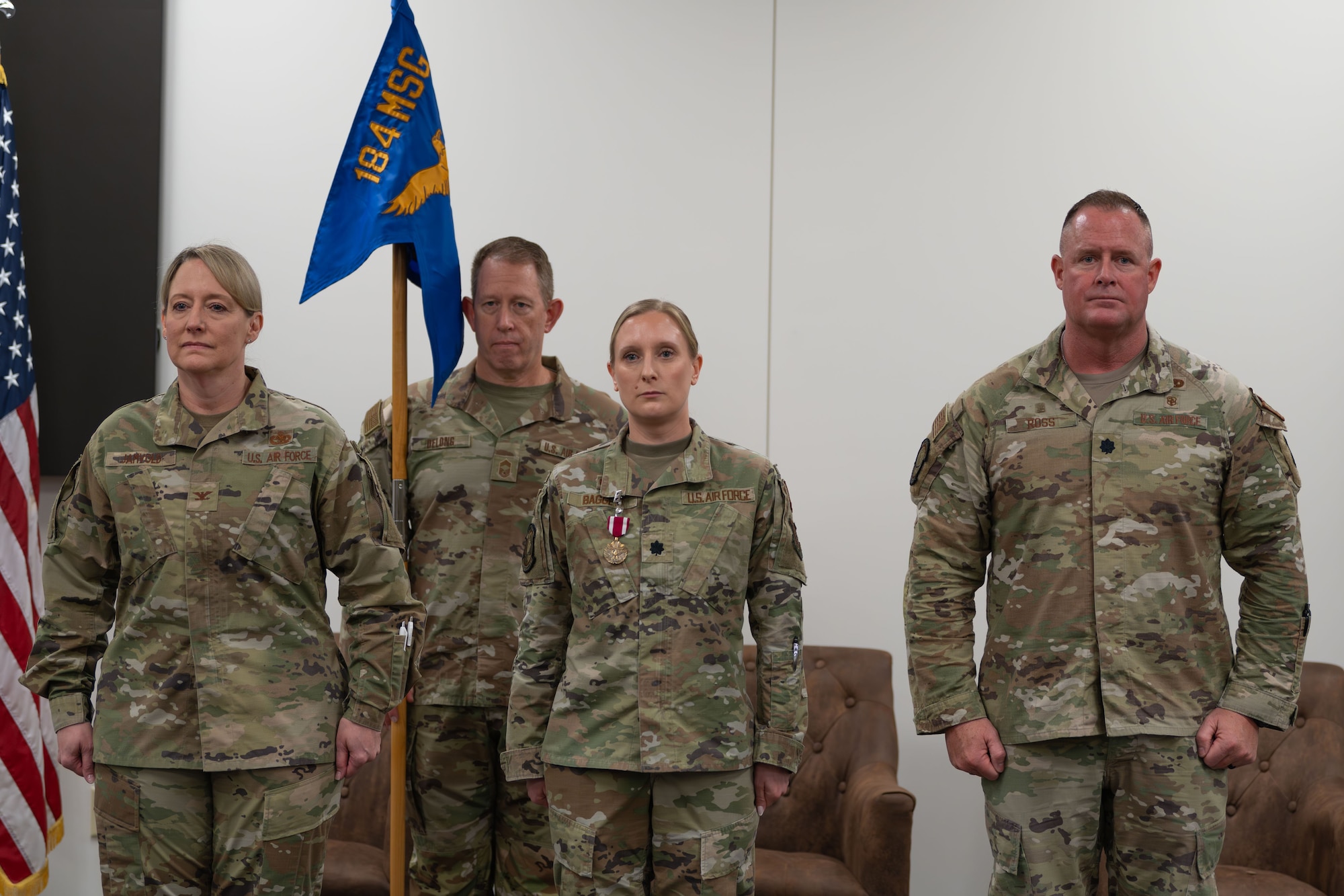 Lt. Col. Linda Baggett relinquished command of the 184th Logistics Readiness Squadron to Lt. Col. Charles Ross during a change of command ceremony at McConnell Air Force Base, Kansas, March 7, 2026. Col. Penny Jamvold, commander, 184th Mission Support Group, was the presiding official for the ceremony.

Ross’ most recent assignment was the director of operations for the 184th LRS. He brings a wealth of experience from serving in multiple leadership roles throughout the 184th Wing. Baggett will serve as the 184th MSG deputy commander.

Congratulations to both officers!